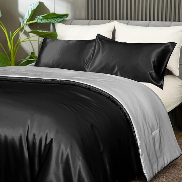 New Cooling Satin Comforter Set Soft Silky Cooling Down Alternative Reve…